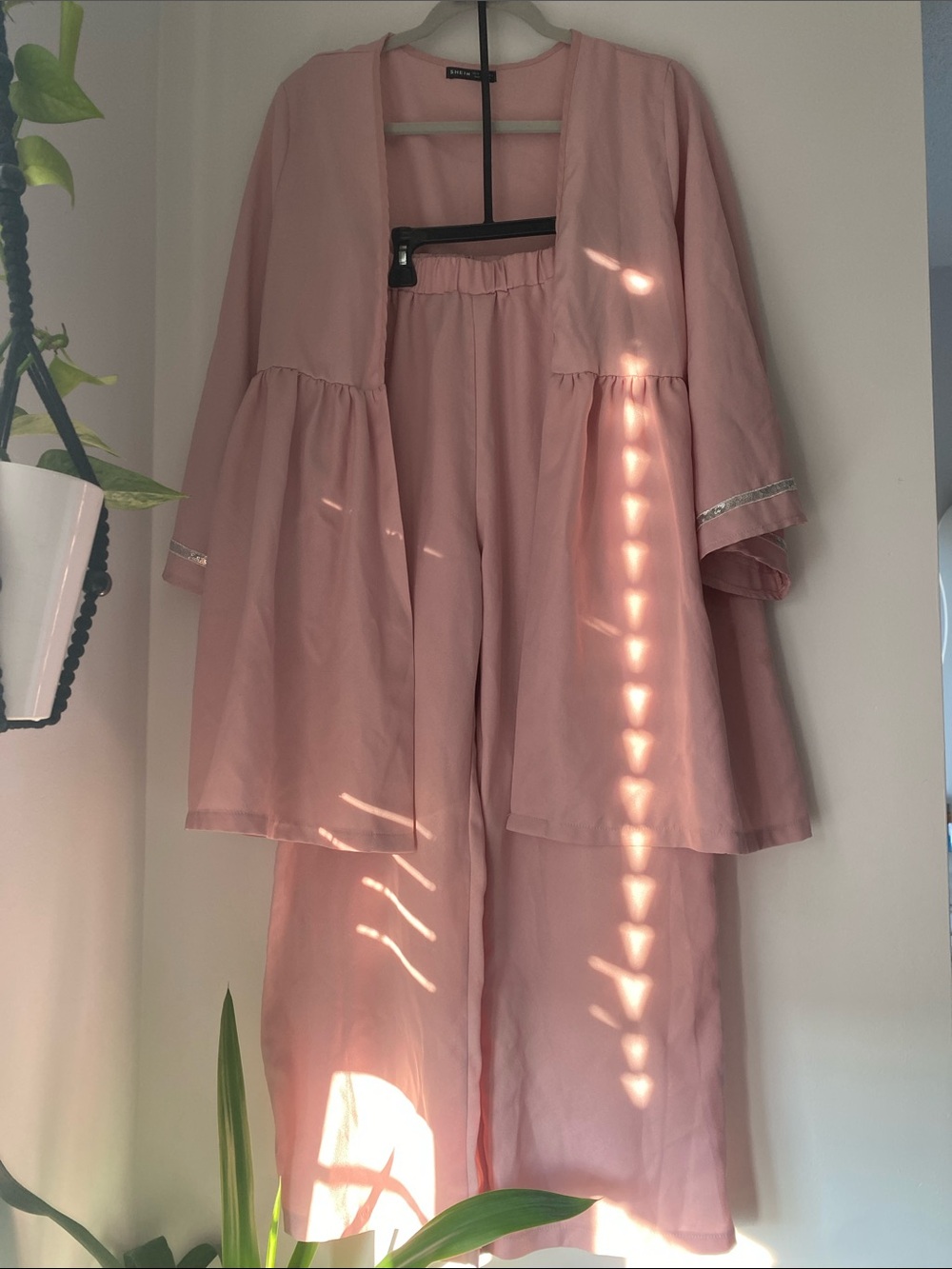 SHEIN Blush Pink Two-Piece Wide-Leg Jumpsuit Set